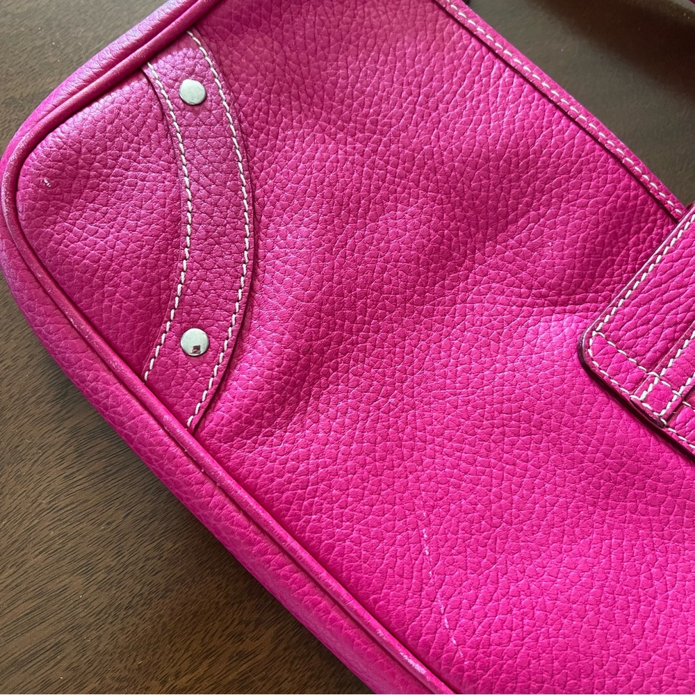 Women’s Burberry Pink Leather Shoulder Baguette Bag Plaid Liner Silver Hardware - Picture 5 of 15